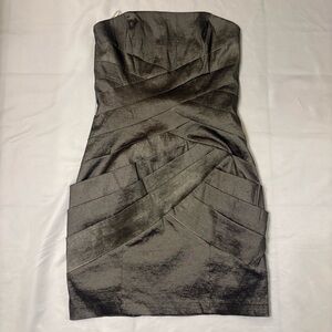 Jessica McClintock Strapless Metallic Charcoal Bandage Mini Cocktail Dress